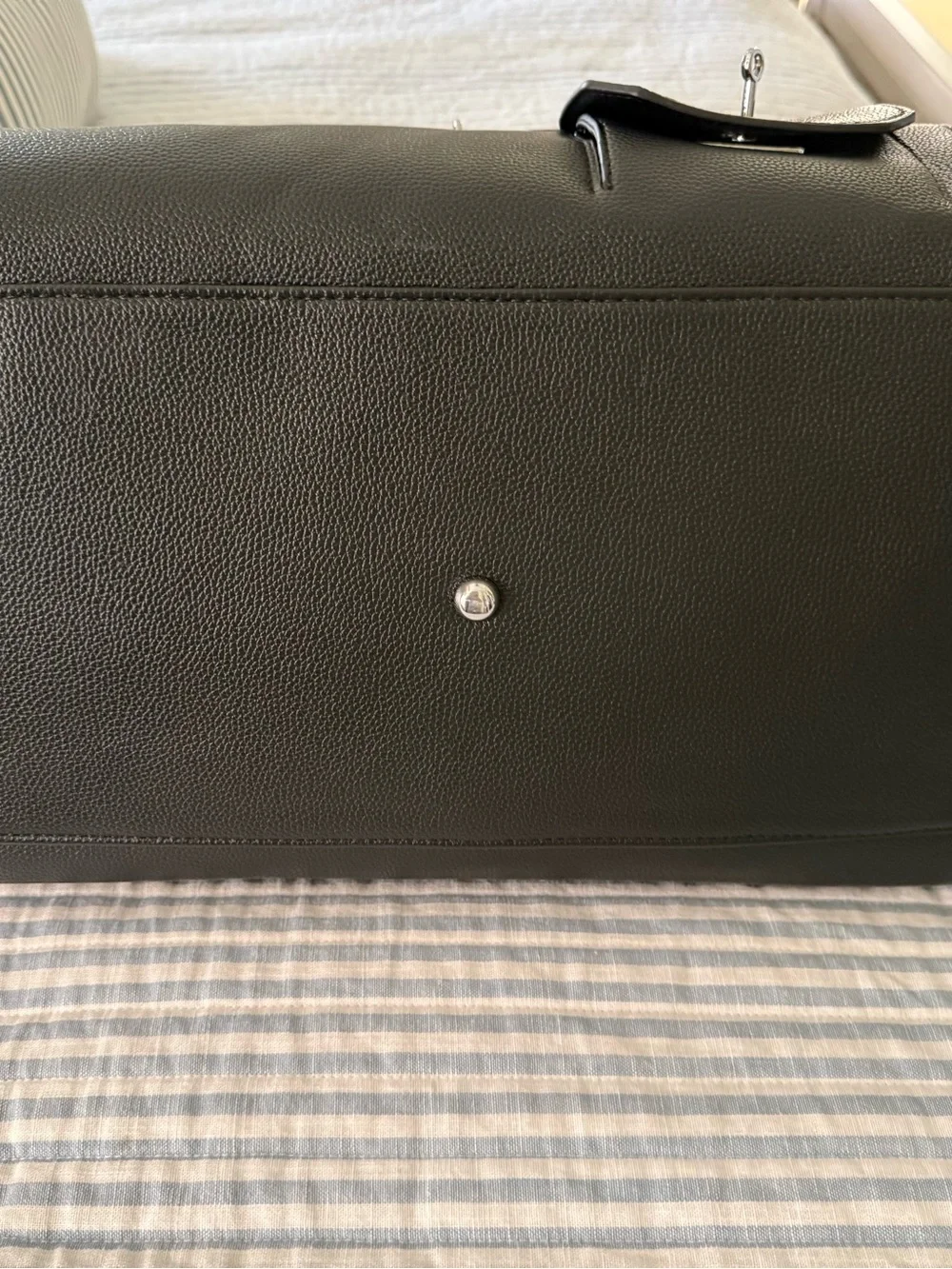 Classic Black Leather Tote Bag with Silver Hardware